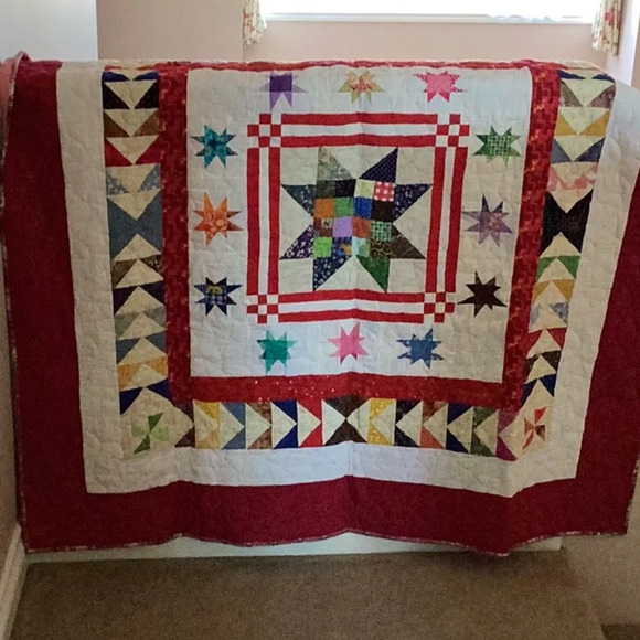 Handmade Lap Quilt Throw Blanket Stars Patchwork Small Comforter Bedding - Picture 1 of 7